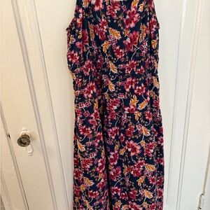 Old Navy Blue and Pink Midi Dress with Floral Print